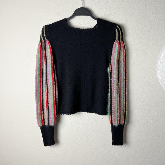 vintage 60s black wool angora striped balloon sleeve knit sweater - Picture 10 of 10